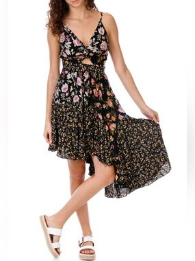 Angie Black Floral High-Low Cutout Sundress S